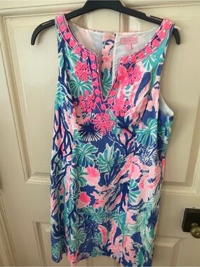 Lilly Pulitzer Sleeveless Multicolor Palm-Print Shift Dress (Pink, Blue, Green)